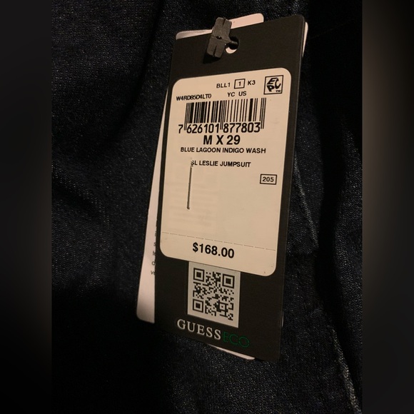 GUESS Leslie Dark Wash Denim Cotton Jumpsuit size Medium, length 29 inches NWT - Picture 12 of 16